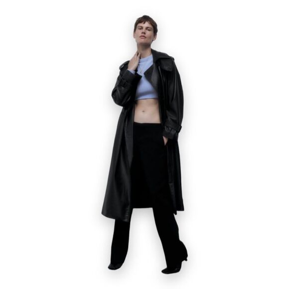 Zara Sky Blue Textured Long Sleeve Round Neck Crop Top US Medium - Picture 10 of 10